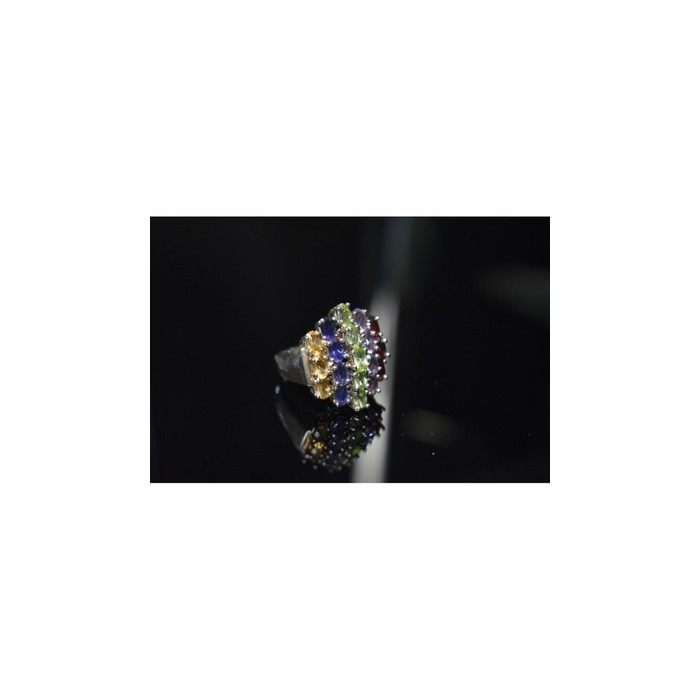 925 Sterling Silver Multi Gemstones Ring Size 8.5