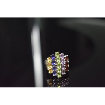 925 Sterling Silver Multi Gemstones Ring Size 8.5