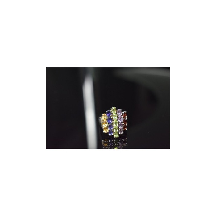 925 Sterling Silver Multi Gemstones Ring Size 8.5
