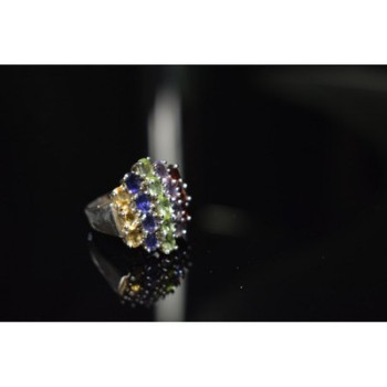 925 Sterling Silver Multi Gemstones Ring Size 8.5