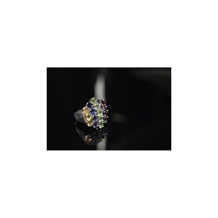 925 Sterling Silver Multi Gemstones Ring Size 8.5