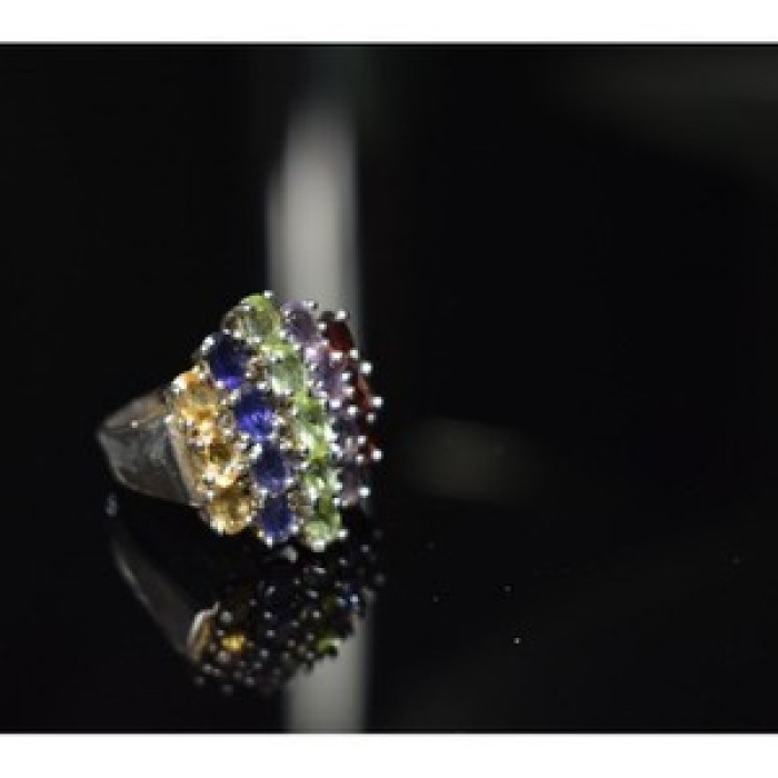 925 Sterling Silver Multi Gemstones Ring Size 8.5