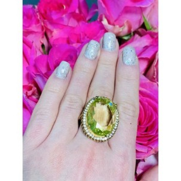 925 Sterling Silver Gold Plated Alpanite Ring Size 9.5