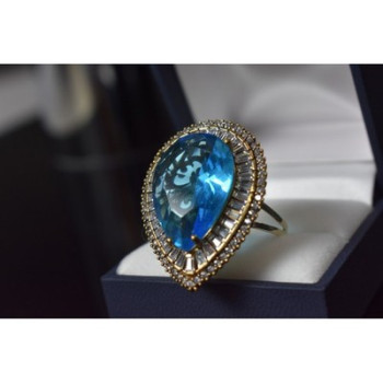 925 Sterling Silver with Gilding Blue Alpanite & CZ Ring Size 7.5