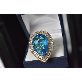 925 Sterling Silver with Gilding Blue Alpanite & CZ Ring Size 7.5