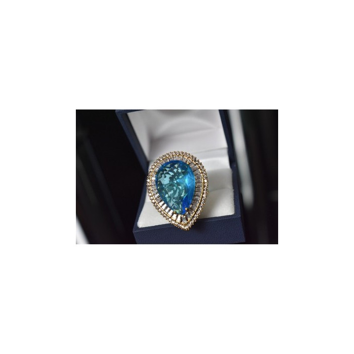 925 Sterling Silver with Gilding Blue Alpanite & CZ Ring Size 7.5