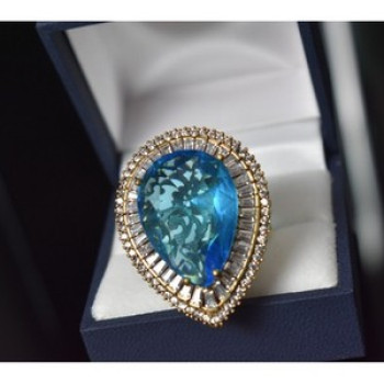 925 Sterling Silver With Gilding Blue Alpanite & CZ Ring Size 7.5