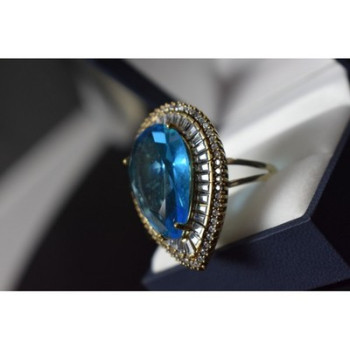 925 Sterling Silver with Gilding Blue Alpanite & CZ Ring Size 7.5