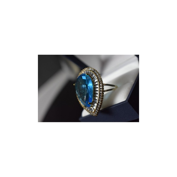 925 Sterling Silver with Gilding Blue Alpanite & CZ Ring Size 7.5