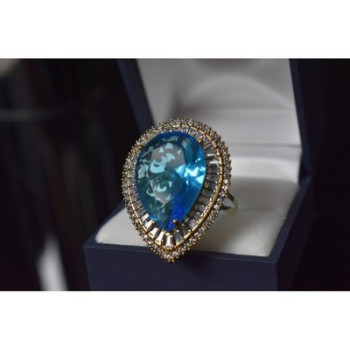 925 Sterling Silver with Gilding Blue Alpanite & CZ Ring Size 7.5