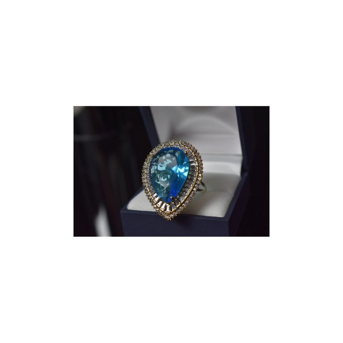 925 Sterling Silver with Gilding Blue Alpanite & CZ Ring Size 7.5