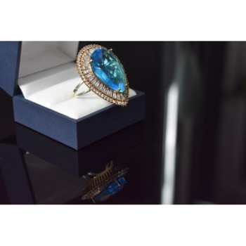 925 Sterling Silver with Gilding Blue Alpanite & CZ Ring Size 7.5