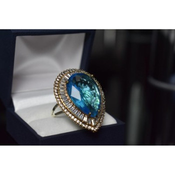 925 Sterling Silver with Gilding Blue Alpanite & CZ Ring Size 7.5