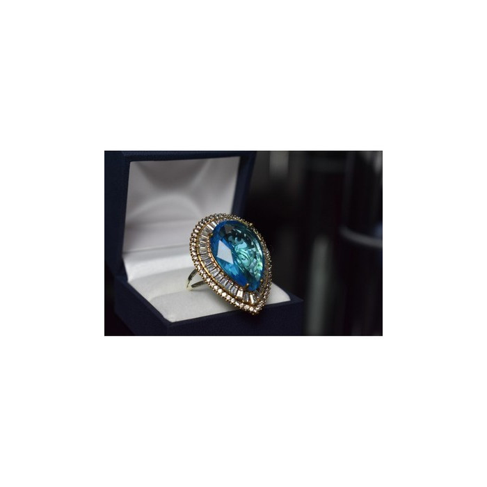 925 Sterling Silver with Gilding Blue Alpanite & CZ Ring Size 7.5