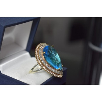 925 Sterling Silver with Gilding Blue Alpanite & CZ Ring Size 7.5