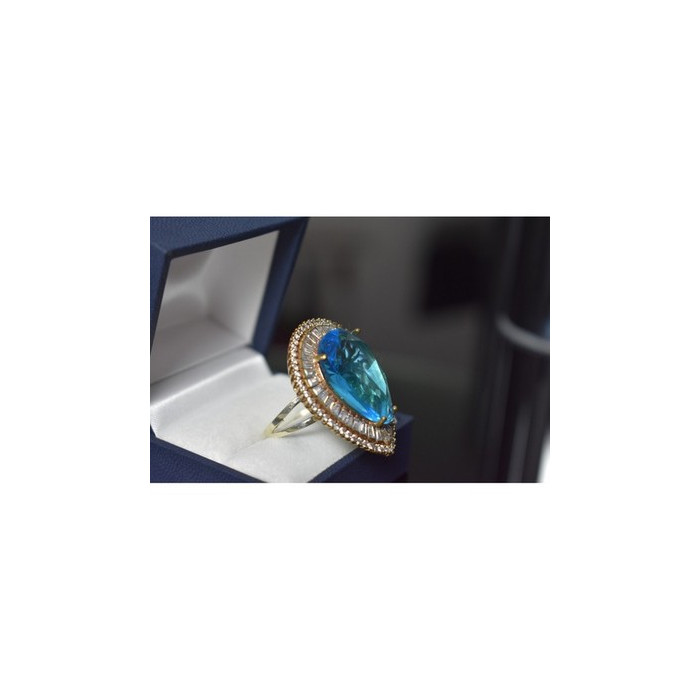925 Sterling Silver with Gilding Blue Alpanite & CZ Ring Size 7.5