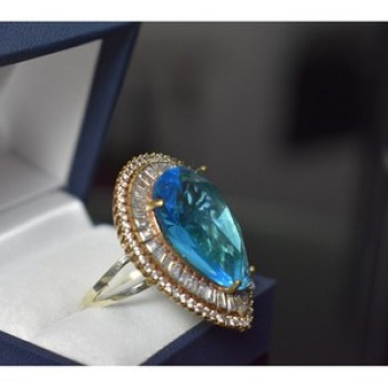 925 Sterling Silver With Gilding Blue Alpanite & CZ Ring Size 7.5