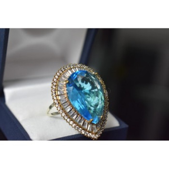 925 Sterling Silver with Gilding Blue Alpanite & CZ Ring Size 7.5