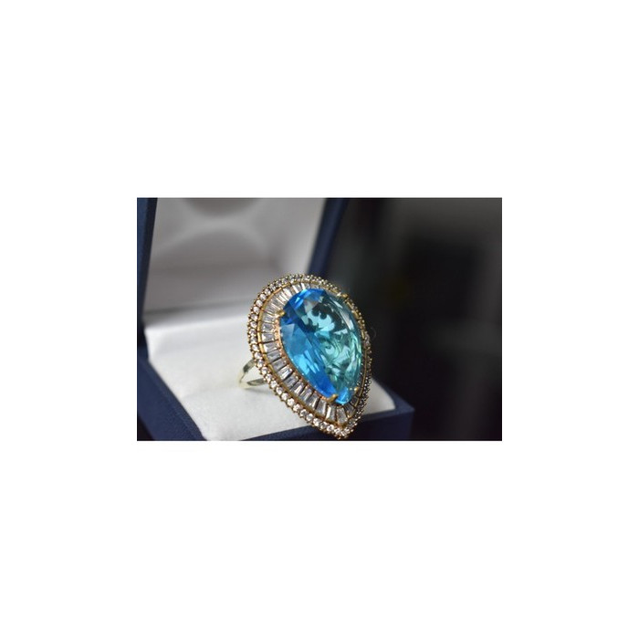 925 Sterling Silver with Gilding Blue Alpanite & CZ Ring Size 7.5