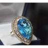 925 Sterling Silver With Gilding Blue Alpanite & CZ Ring Size 7.5