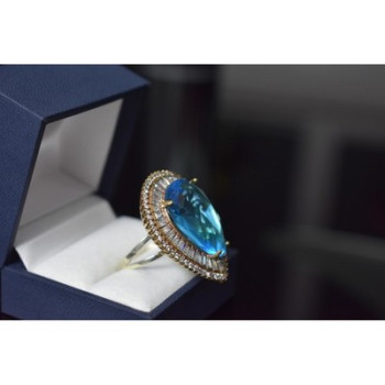 925 Sterling Silver with Gilding Blue Alpanite & CZ Ring Size 7.5
