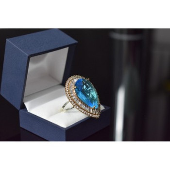 925 Sterling Silver with Gilding Blue Alpanite & CZ Ring Size 7.5