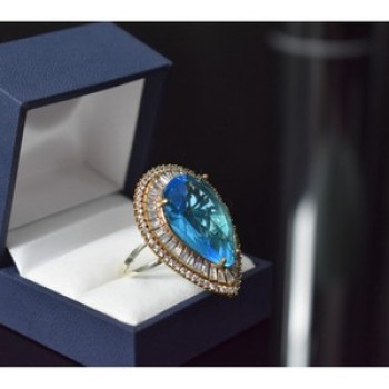 925 Sterling Silver With Gilding Blue Alpanite & CZ Ring Size 7.5