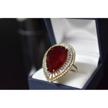 925 Sterling Silver with Gilding Red Alpanite  Ring Size 9.5