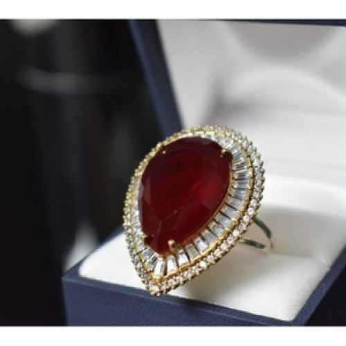 925 Sterling Silver With Gilding Red Alpanite Ring Size 9.5