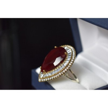 925 Sterling Silver with Gilding Red Alpanite  Ring Size 9.5