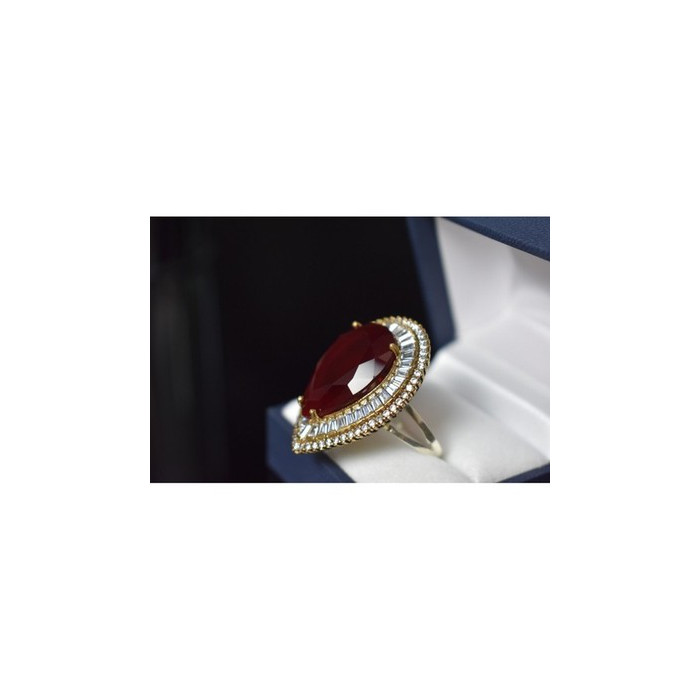 925 Sterling Silver with Gilding Red Alpanite  Ring Size 9.5
