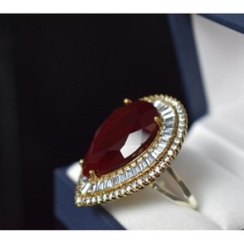 925 Sterling Silver With Gilding Red Alpanite Ring Size 9.5