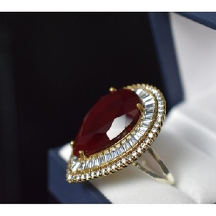 925 Sterling Silver With Gilding Red Alpanite Ring Size 9.5
