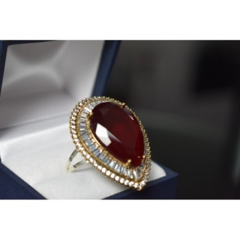 925 Sterling Silver with Gilding Red Alpanite  Ring Size 9.5