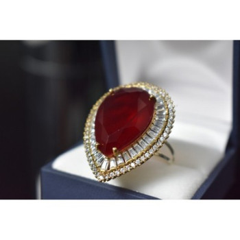 925 Sterling Silver with Gilding Red Alpanite  Ring Size 9.5