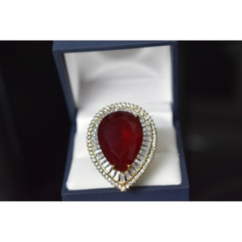 925 Sterling Silver with Gilding Red Alpanite  Ring Size 9.5