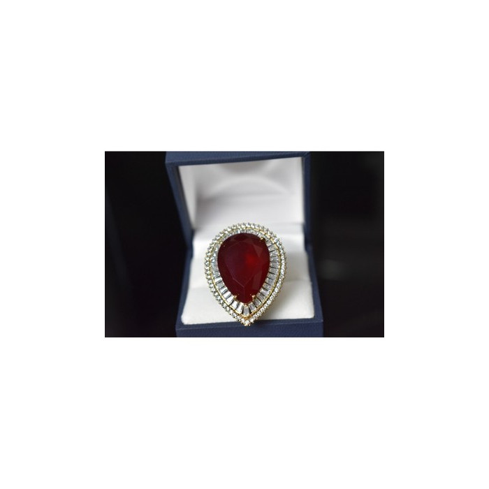 925 Sterling Silver with Gilding Red Alpanite  Ring Size 9.5
