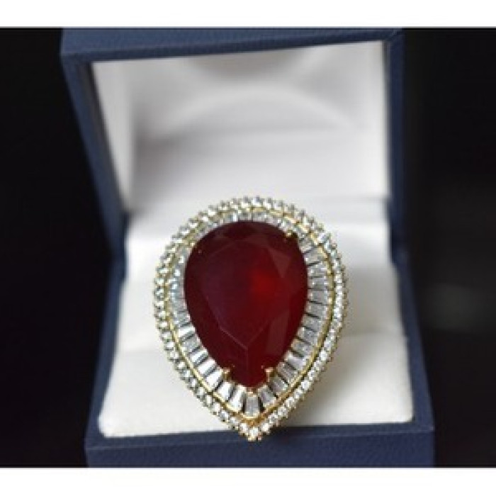 925 Sterling Silver With Gilding Red Alpanite Ring Size 9.5
