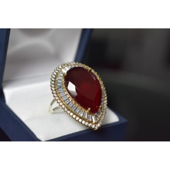 925 Sterling Silver with Gilding Red Alpanite  Ring Size 9.5