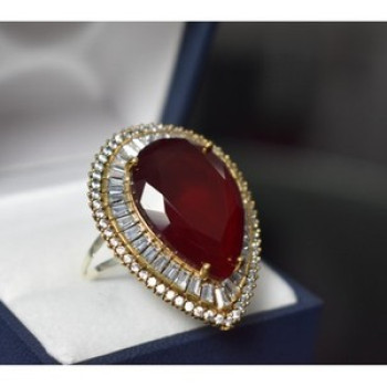925 Sterling Silver With Gilding Red Alpanite Ring Size 9.5