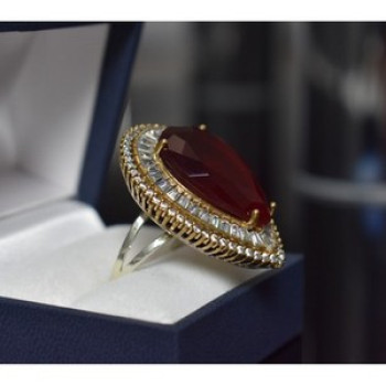 925 Sterling Silver With Gilding Red Alpanite Ring Size 9.5