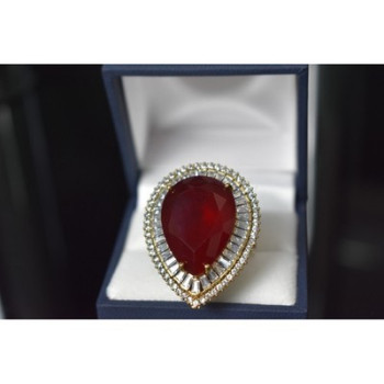 925 Sterling Silver with Gilding Red Alpanite  Ring Size 9.5