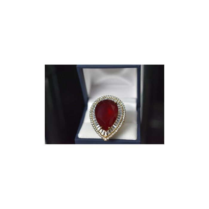 925 Sterling Silver with Gilding Red Alpanite  Ring Size 9.5