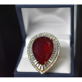 925 Sterling Silver With Gilding Red Alpanite Ring Size 9.5