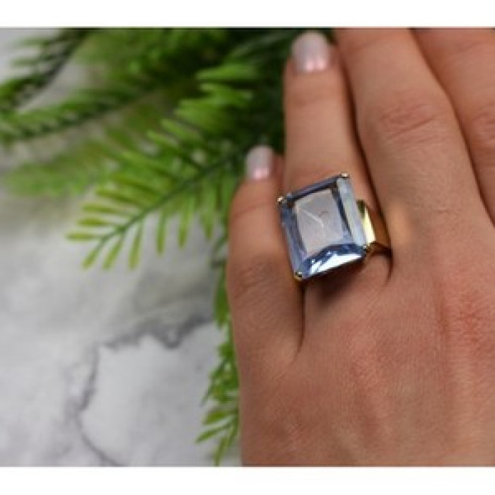 925 Sterling Silver Gold Plated Iolite Ring Size 6.5