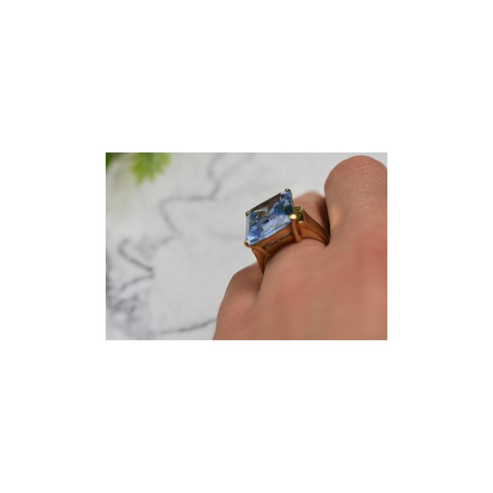 925 Sterling Silver Gold Plated Iolite Ring Size 6.5