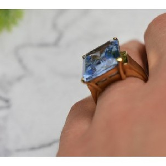 925 Sterling Silver Gold Plated Iolite Ring Size 6.5