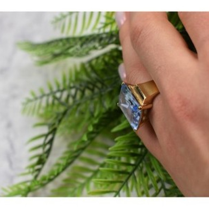 925 Sterling Silver Gold Plated Iolite Ring Size 6.5