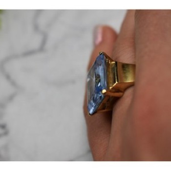 925 Sterling Silver Gold Plated Iolite Ring Size 6.5