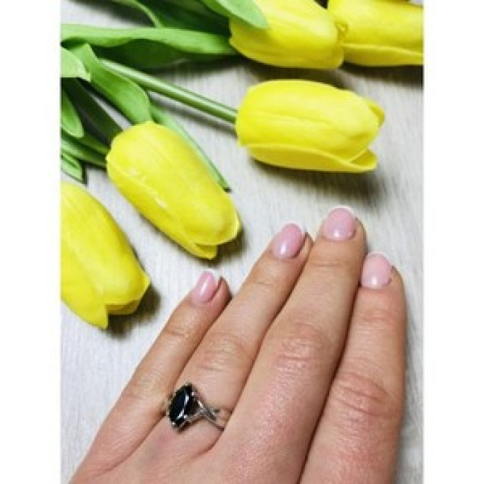 925 Sterling Silver Black Nephrite ( Jade ) Ring Size 6